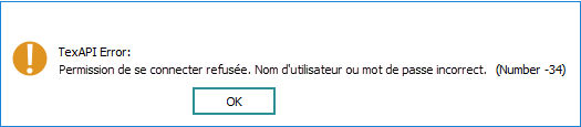 Mot de passe ou nom d'utilisateur incorrect